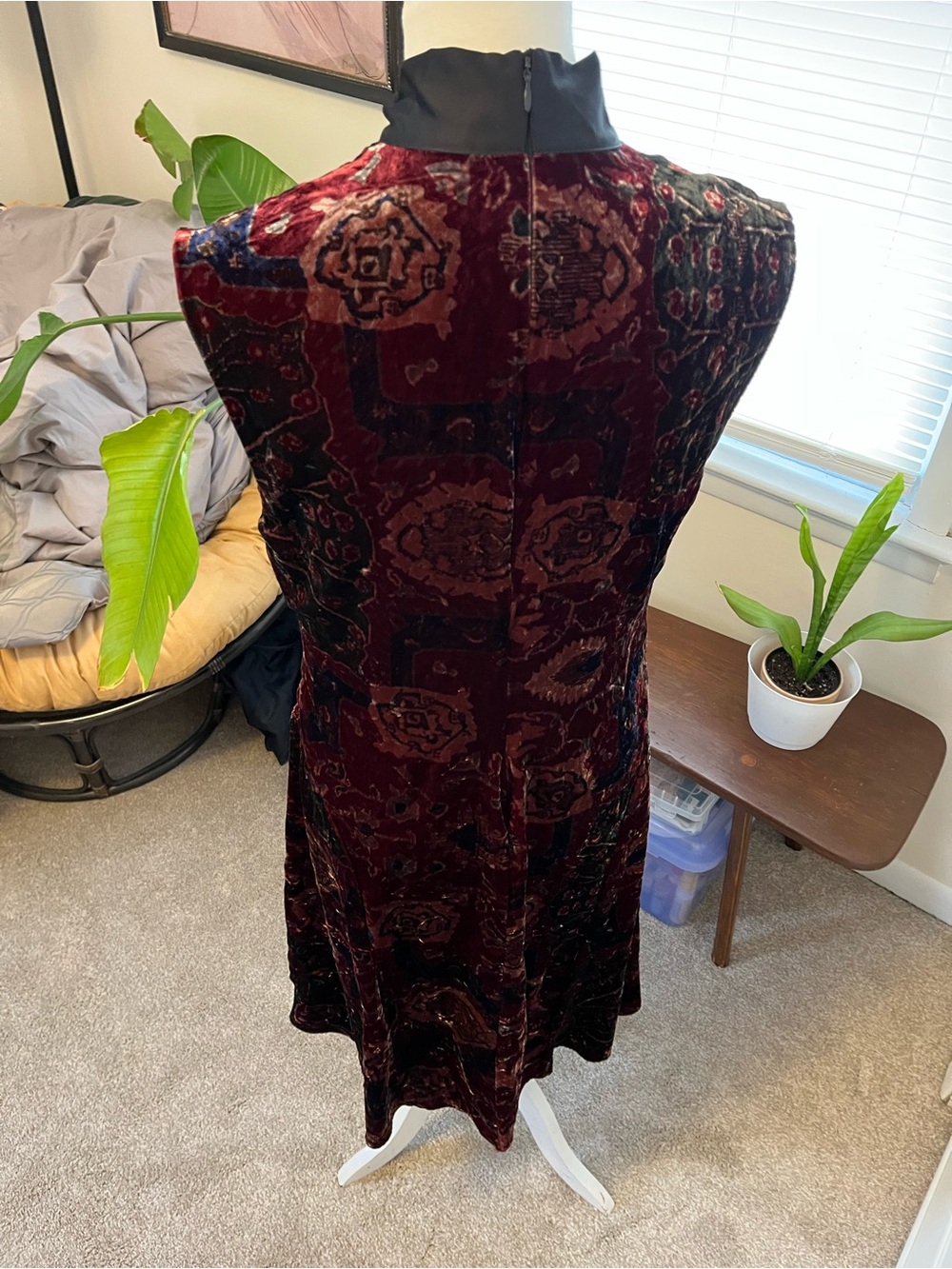 Lauren Ralph Lauren Velvet Paisley A-Line Dress with Black Silk Bow - Picture 9 of 11
